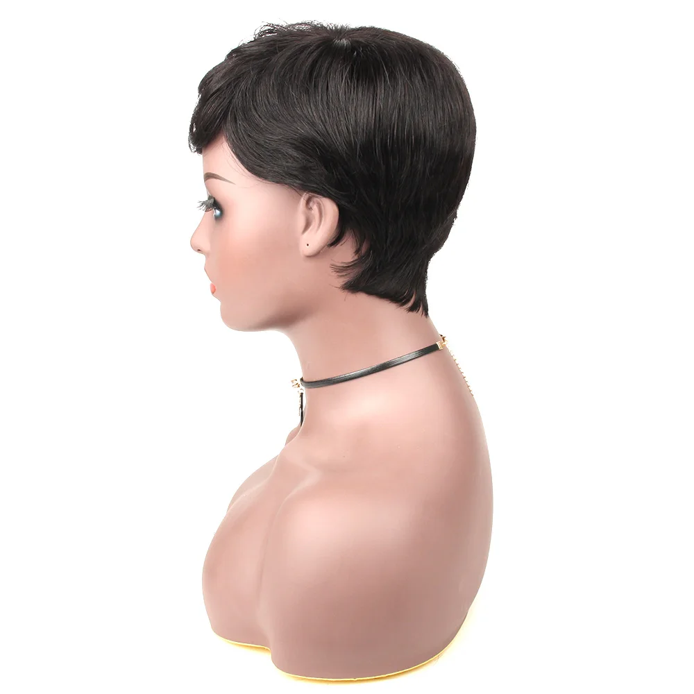 Brazilian 6 Inch Brazilian Human Hair Wigs With Bangs For Black/White Women 100% Remy Human Hair Extension Afro Wig