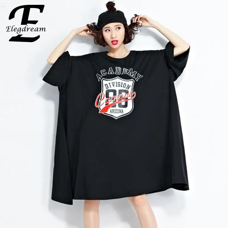 

Elegdream Oversized Plus Size Casual Loose Women Fashion Print Top T-Shirt Ladies Long Tees Tunics Female Shirts Blusas Vestidos