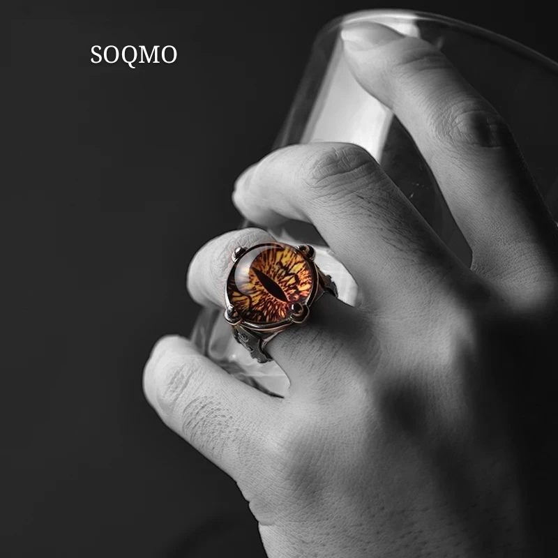 SOQMO 925 пробы, серебряные кольца с крутыми глазами призраков, 2 цвета, розовый, красный, желтый камень, кольца для мужчин, винтажное готическое кольцо, панк, мужские ювелирные изделия