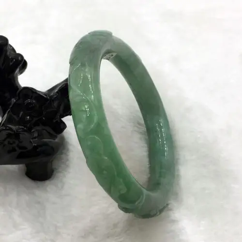 

2428 China Beautiful Hand-carved Green Jadeite Jade Gems Bracelet Bangle