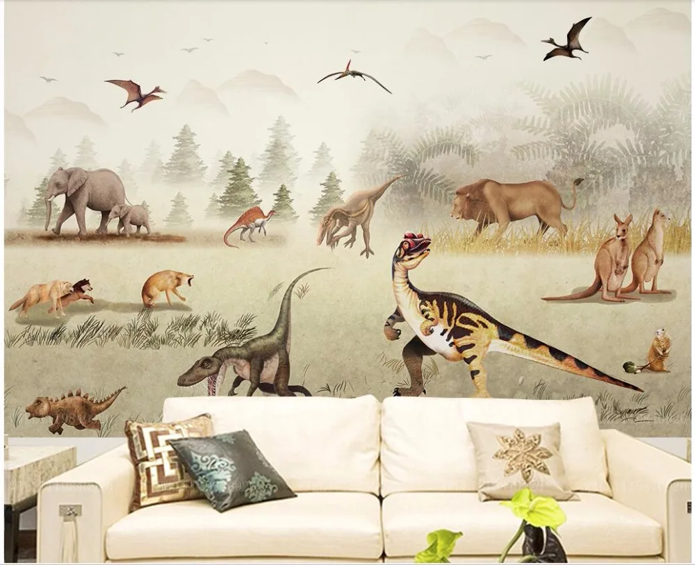 

custom photo 3d wallpaper Dinosaur animal kingdom prairie children's room 3d wall murals wallpaper for wall 3 d print fabric