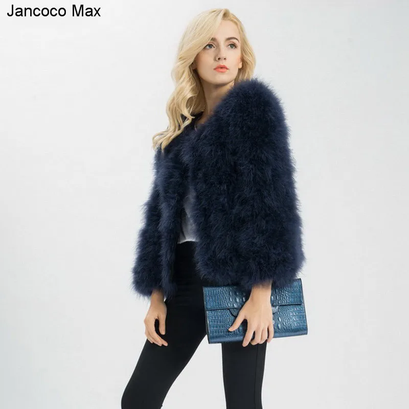 Jancoco Max S1002 Women 2018 Real Fur Coat Genuine Ostrich Feather Fur Winter Jacket Retail / Wholesale Top Quality