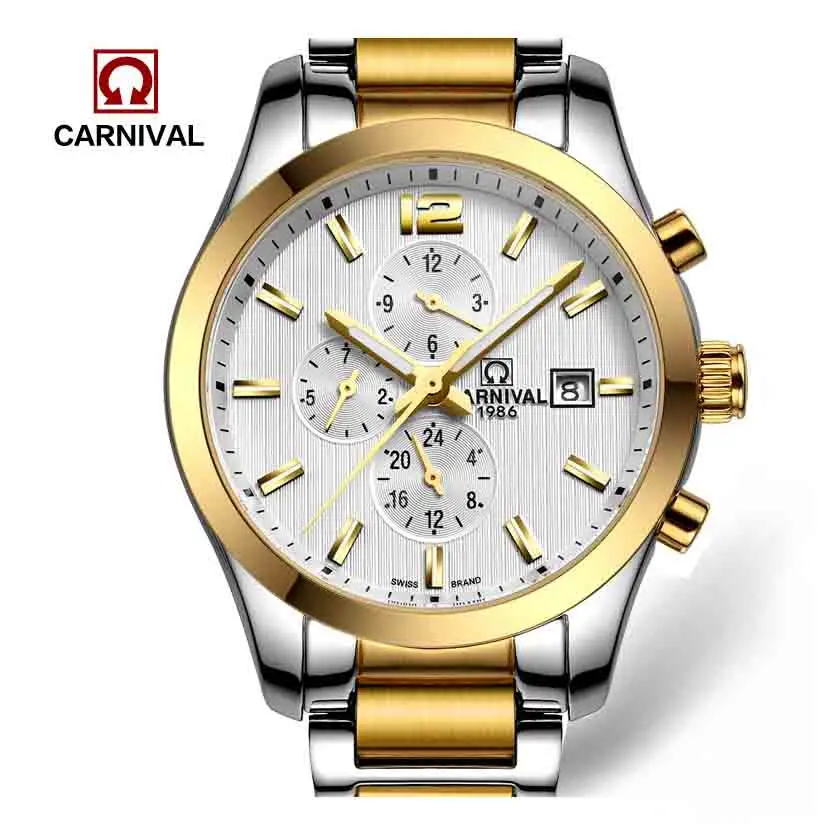 Carnival Watches Automatic Mechanical Watch Gold-Plated and Stainless Steel Two-Tone Male Watch Sports Dive Watches Four colors - Цвет: 02