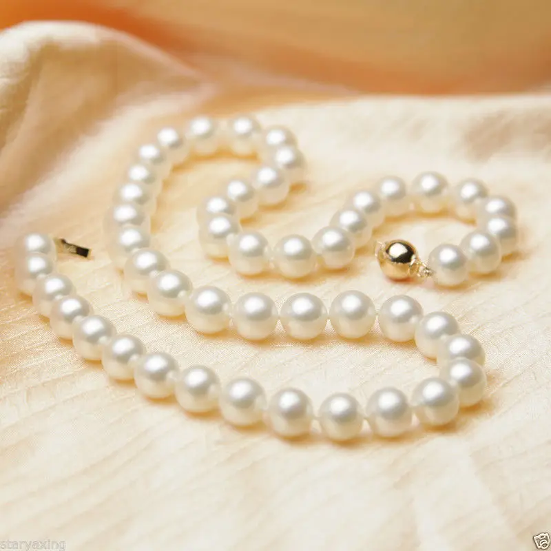 

AAA 8-9mm White South Sea Round Pearl Necklace 18" 14k gold ball clasp