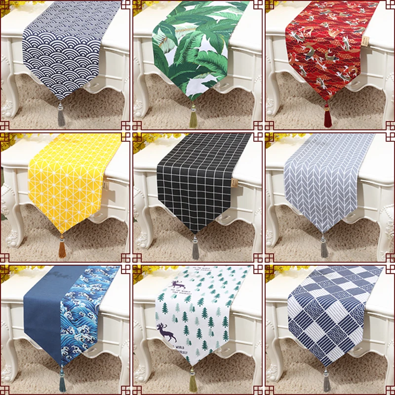 

Latest Handmade Cotton Linen Table Runner Rustic Wedding Striped Plaid Flower Tablecloth Rectangle Dining Table Pads Coffee Mats