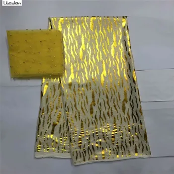 

5+2yards! most beautiful Cotton fabric bronzing For Dress new arrival African cotton material with tulle mesh good quality S81-2