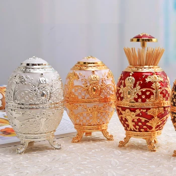 

Automatic Toothpick Holder Zinc Alloy Vintage European Court Toothpick Dispenser Organizer Metal Art Craft Home Decor Ornaments