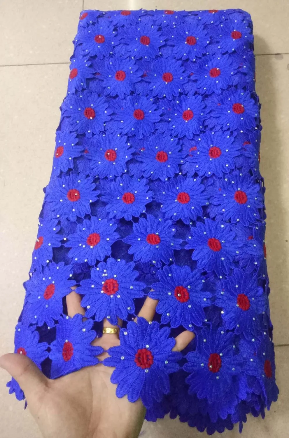 

Lace fabric african high blue high quality tulle net lace fabric in dubai 3d lace fabric stone bridal for wedding dress