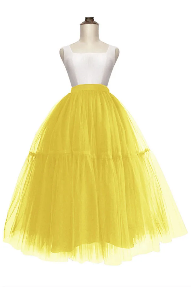 Черно-белая длинная Нижняя юбка, свадебное платье, бальное платье, Нижняя юбка, многослойная фатиновая юбка, Женская юбка-пачка для взрослых, свадебные аксессуары - Цвет: Yellow