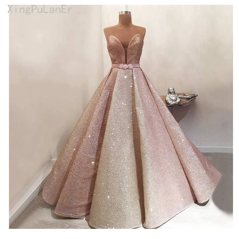 XingPuLanEr длинное розовое Золотое платье для выпускного вечера Потрясающие блестящие вечерние платья в арабском стиле длиной до пола abendkleider