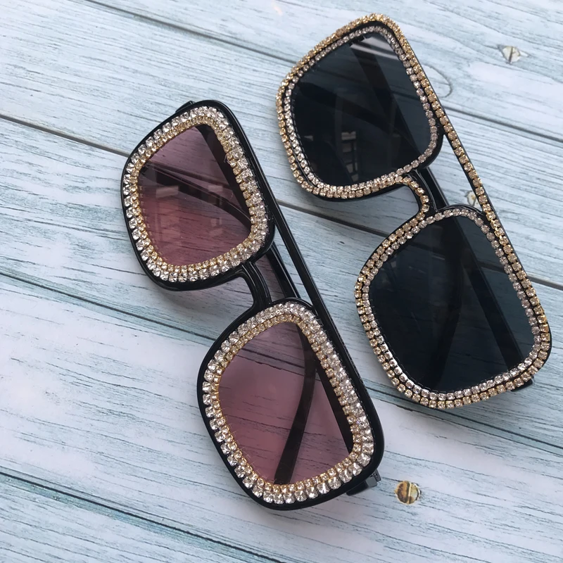 

ZAOLIHU Cheap Square Mens Sunglasses Black Pink Lens UV400 Women Eyeglasses Golden Diamond Chain Sun Glasses Gafas de sol