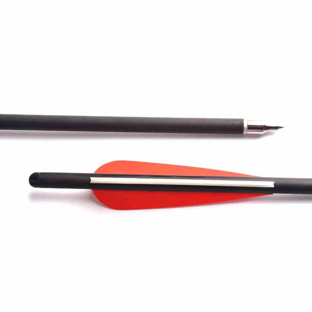Billige 17 20 zoll Carbon Armbrust Pfeil 8,8mm 2 Rot 1 Weiß Feder Halfmoon Form Nocke für Bogenschießen Jagd Schießen