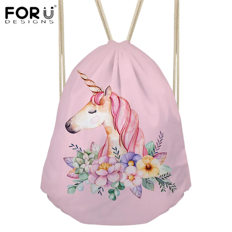 FORUDESIGNS/Drawstring сумка маленькая Женская Рюкзак для мультфильм Единорог печати обувь девочек милый рюкзак детский Ранец Softback Mochilas