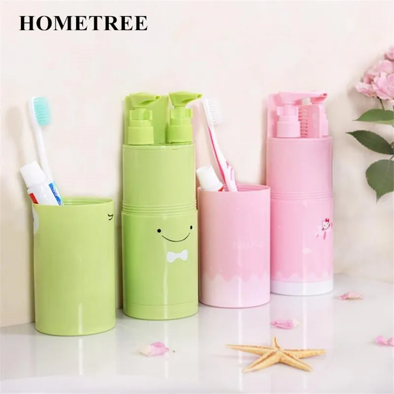 

HOMETREE 5Pc/Set Creative Travel Bathroom Supplies Set Portable Emulsion Bottle/Toothpaste/Mirror/Brush/Toothbrush Cup Sets H608