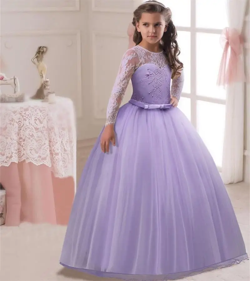 Элегантные Свадебные Платья с цветочным узором для девочек; платье принцессы с цветочным узором для девочек; костюм для первого причастия; выпускной Детский костюм; Одежда для девочек-подростков - Цвет: Purple