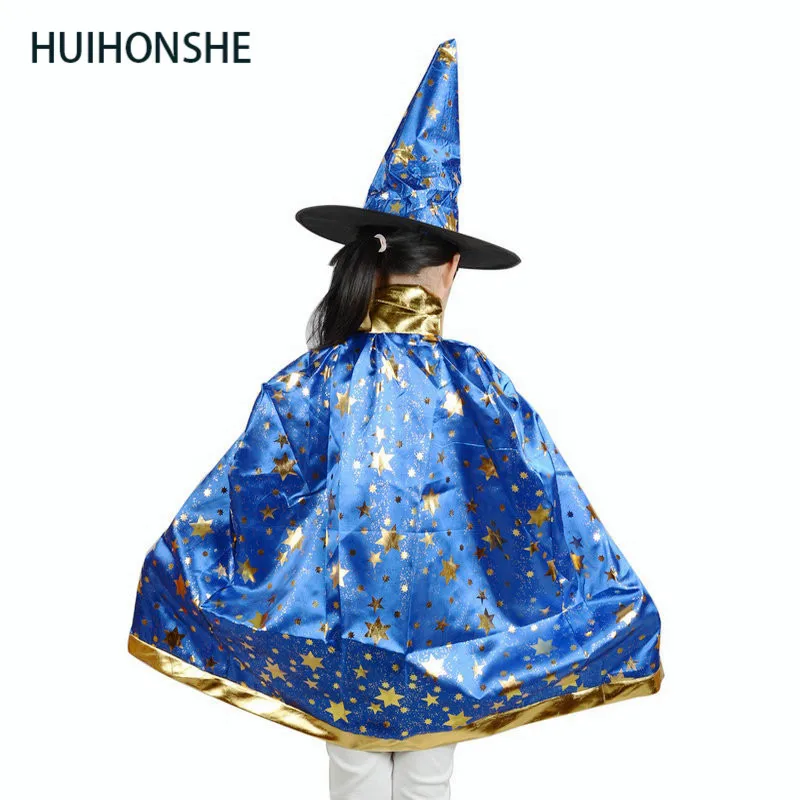 Boy-Girl-Kids-Children-Halloween-Costumes-Witch-Wizard-Cloak-Gown-Robe-and-Hat-Cap-Stars-Fancy (7)