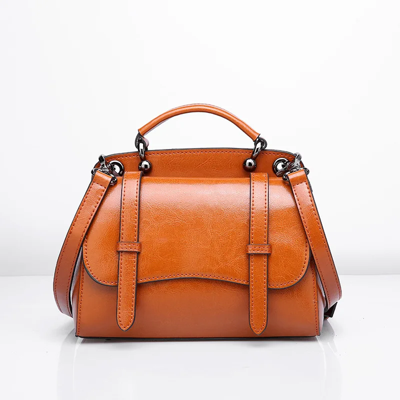 

New Style Women Messenger Bag Genuine Leather Handbag Designer Female Satchel Oil-Wax Leather Ladies's Simplicity Shoulder Bag