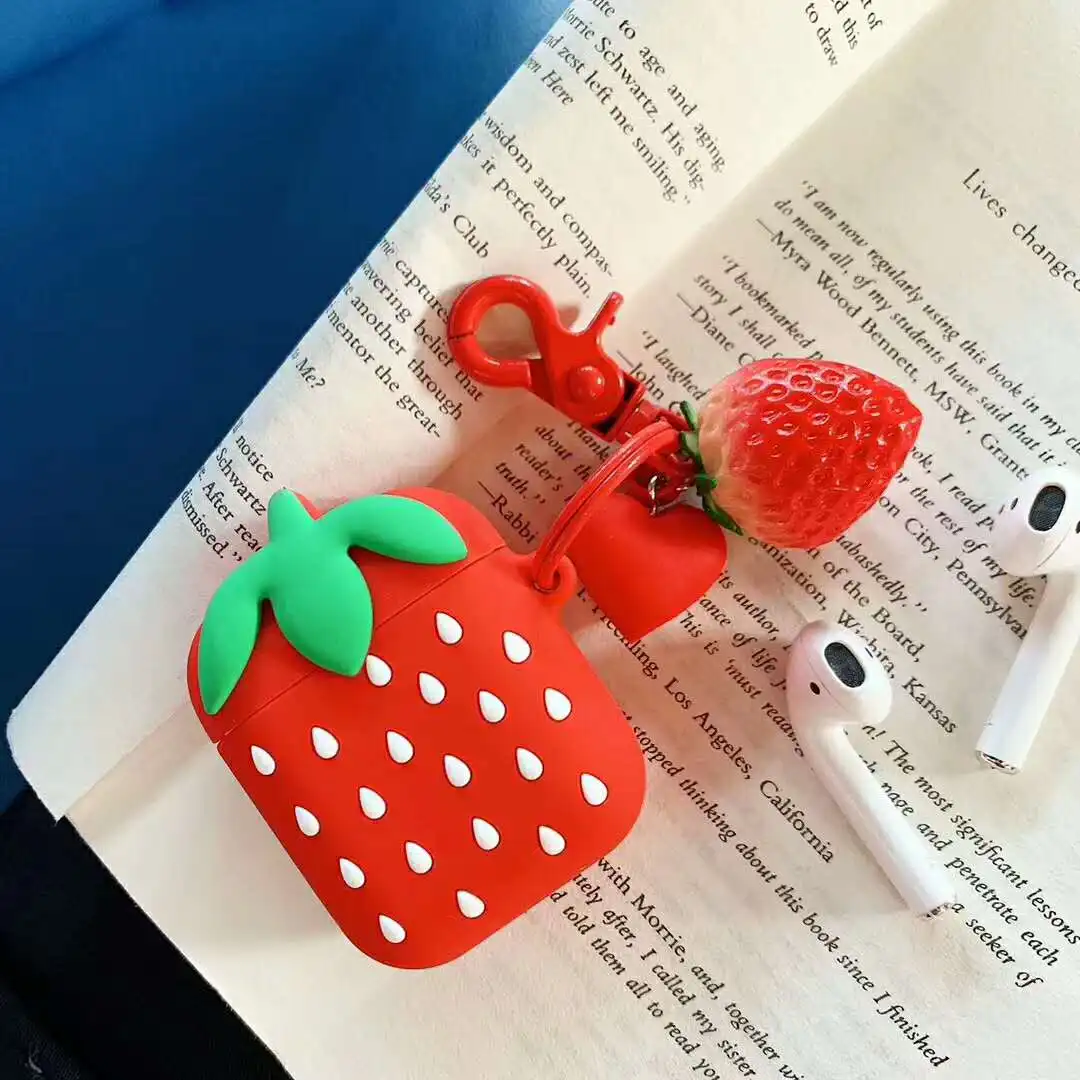 

Cute Strawberry Toy Keychain Wireless Bluetooth Case For Apple AirPods Bag Soft Silicone Earphone Case For Airpods Charging Box