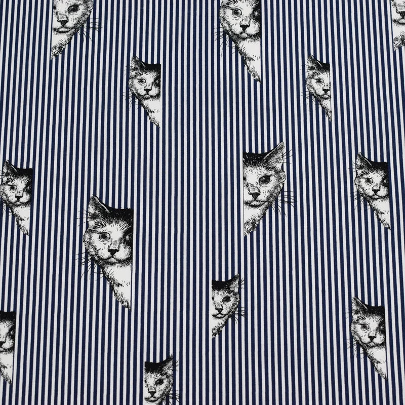 

Navy blue the cat print stripe reactive printing and dyeing Micro stretch cotton fabric for shirt dress patchwork tissu telas