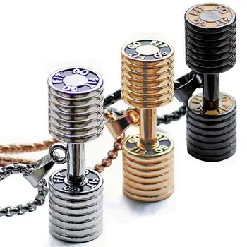 

10pcs Weightlifting Dumbbell Necklace Athlete Pendant Crossfit Workout Fitness Men Gym Jewelry 23in 2017 New Arrival