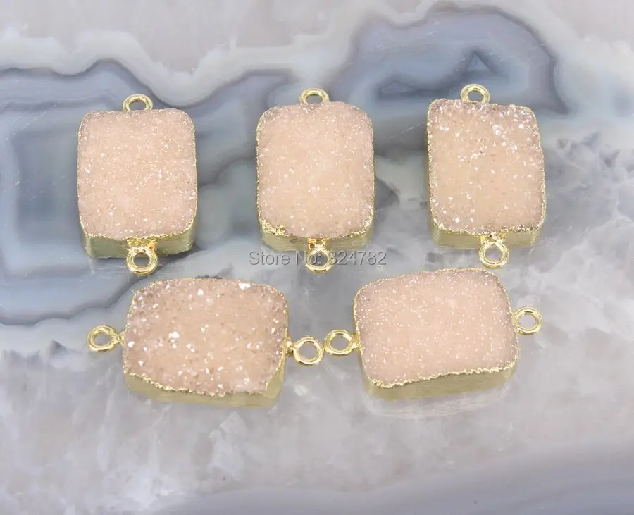 

10pcs Natural Quartz Connector in Champagne color,Rectangle Beads,Drusy Quartz Stone Connector,For Jewelry making