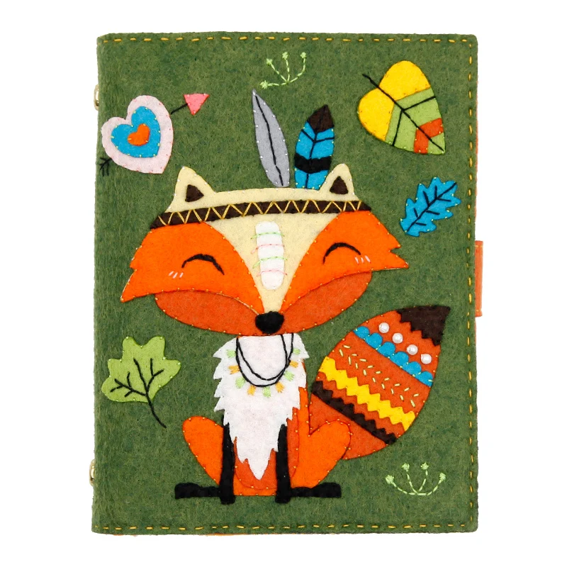 Sewing Art Convenient Felt Fabric Loose Leaf Diary DIY Handmade Unique Fox Pattern Circle Notebook Funny Felt DIY Package