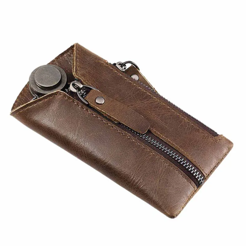 

Genuine Leather Key Wallet Women Keychain Covers Zipper Key Case Bag Men Key Holder Housekeeper Keys Organizer New
