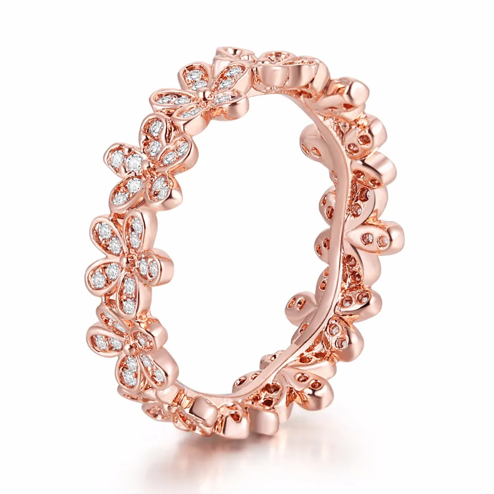 

Pandulaso Spring Daisy Flower Silver Rings for Women Fashion Silver 925 Jewelry Rose Golden Crystal Charm Rings Wedding Party