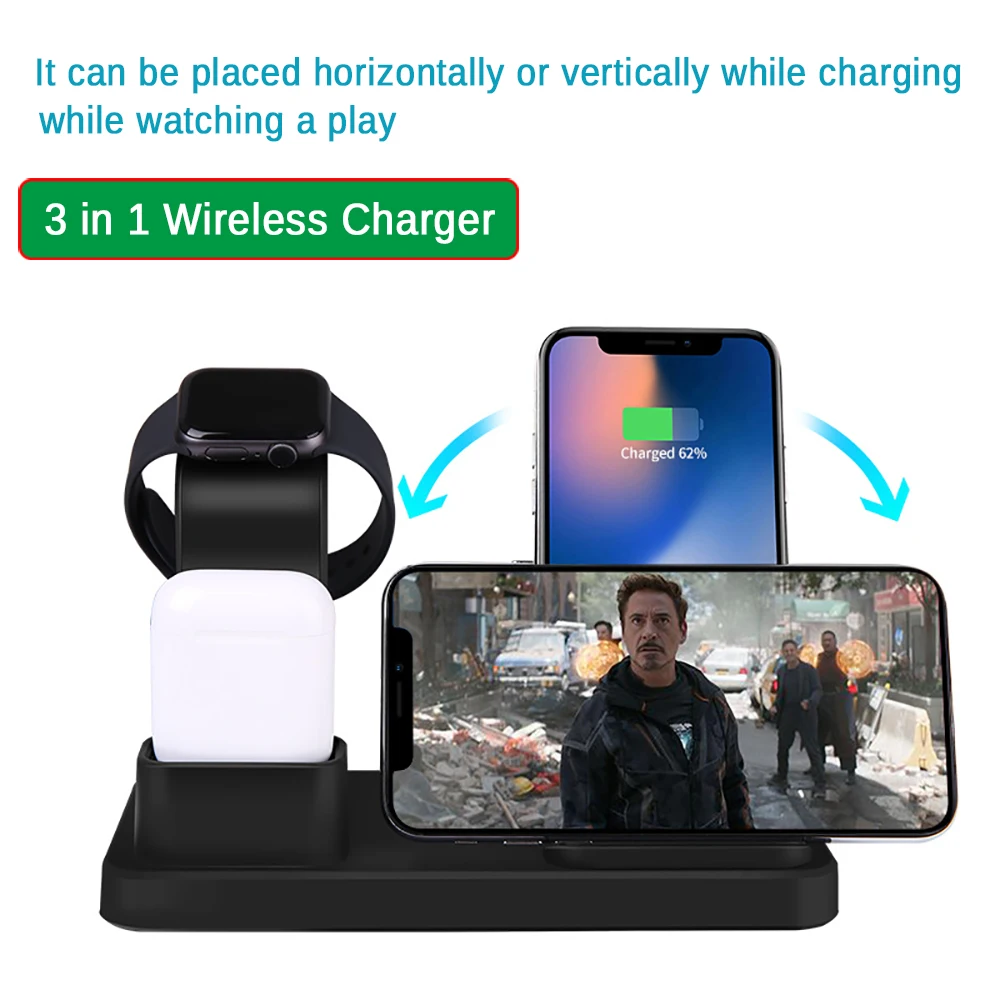 3 в 1 Беспроводная подставка для зарядного устройства iPhone AirPods Apple Watch док станция