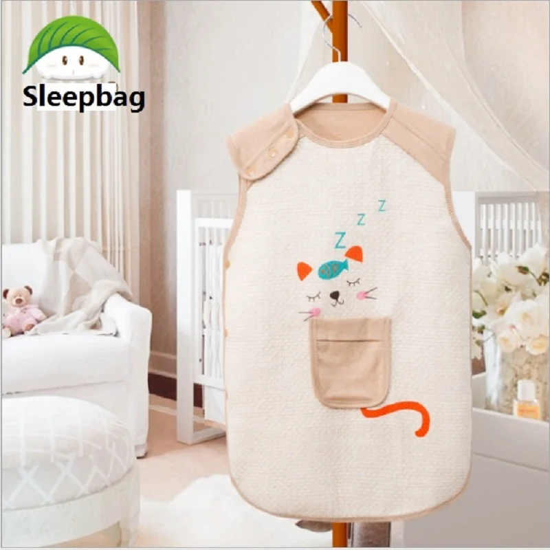 Спальный мешок без рукавов для новорожденных мальчиков и девочек, милый спальный мешок с рисунком из мультфильма, 100% органический хлопок