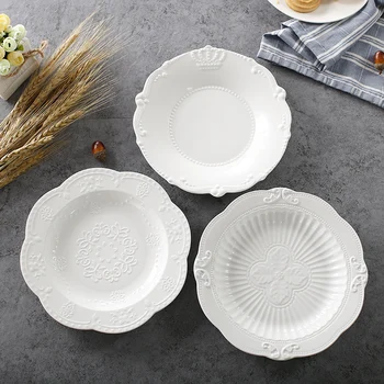 

Solid white Relief plate dinner food plates dishes ceramic plate palace