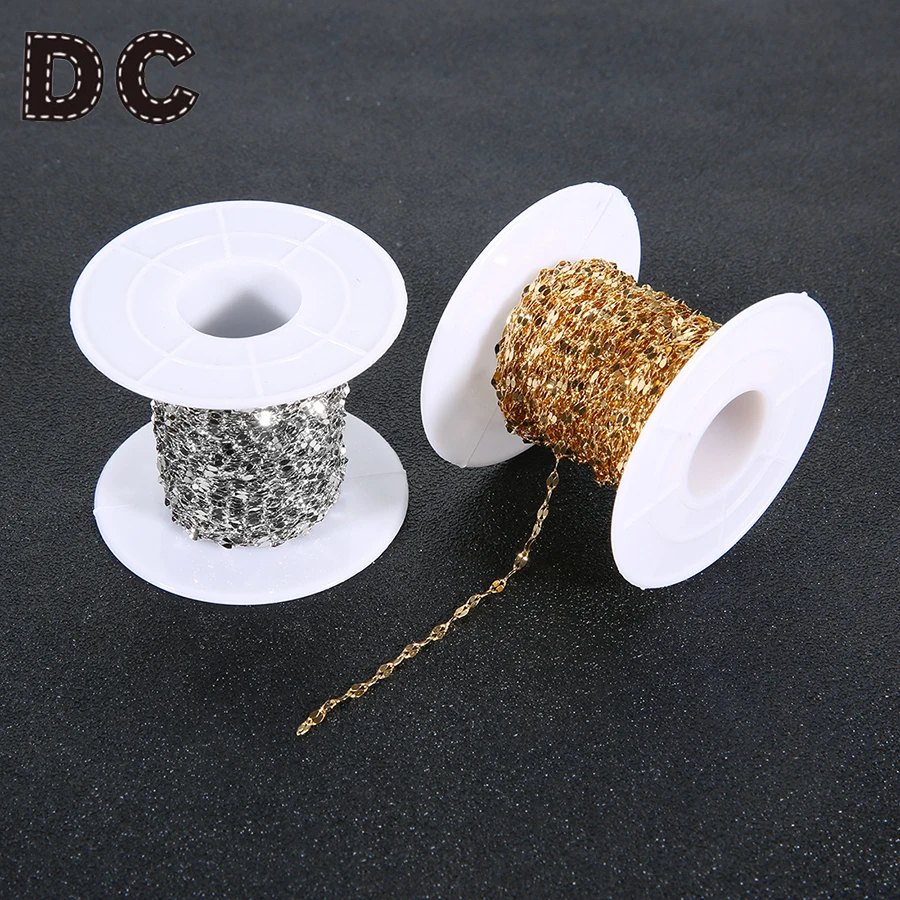 

DC New 2*4mm Stainless Steel Necklace Chains 10yard/roll Diy Metal Lips Chain Necklaces Gold Steel Color for DIY Jewelry Making