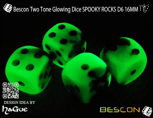 Bescon двухцветные Светящиеся Кости D6 16 мм 12 шт набор SPOOKY ROCKS, 16 мм шестигранники Die(12) блок Светящиеся Кости