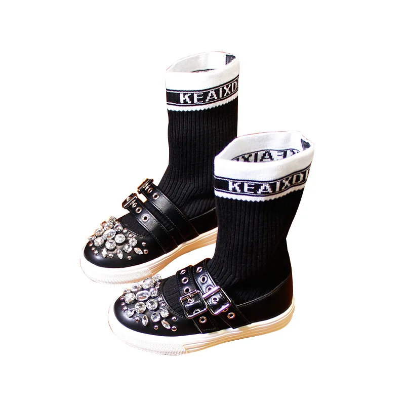 

Girls Crystal Fashion Mid-calf Boots 2018 Children's Slip-on Round Toe Boots Girls Crystal Fashion Shoes Winter Boots for Girls