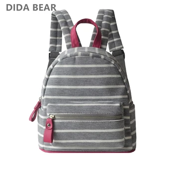 

DIDA BEAR Women Small Canvas Backpacks Cute School Backpack For Teenagers Girl Stripe Travel Bag Female Backbag Mochila Rucksack