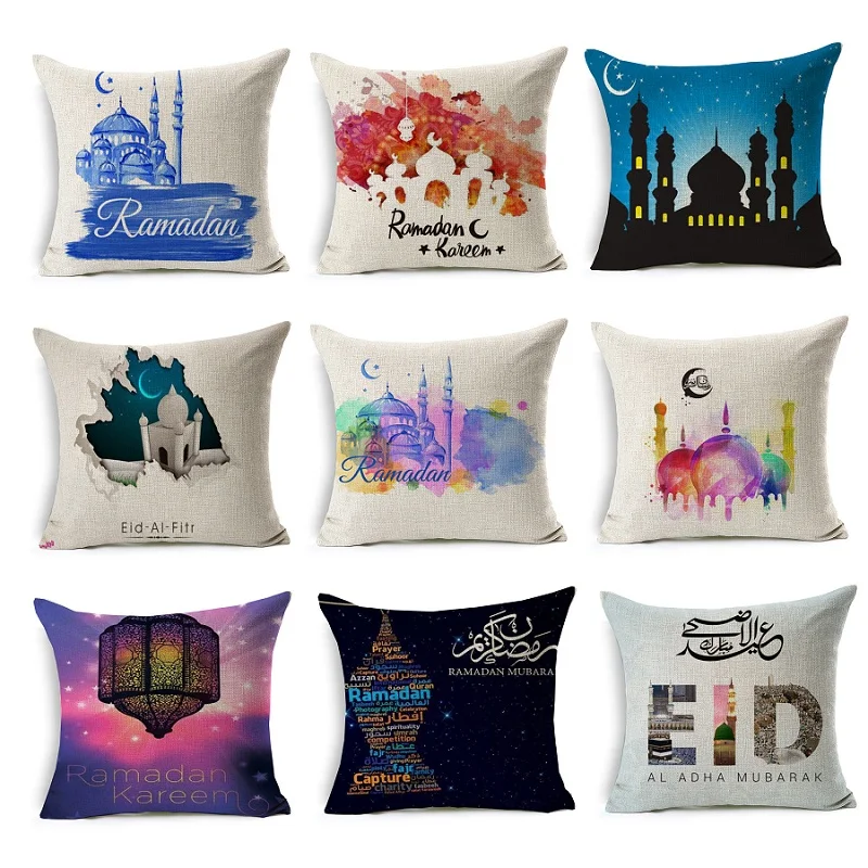 

Ramadan Cushion Cover Eid Mubarak Flower Pillow Case Moon Castle Keep Calm Pillow Covers Bedroom Sofa Decoration