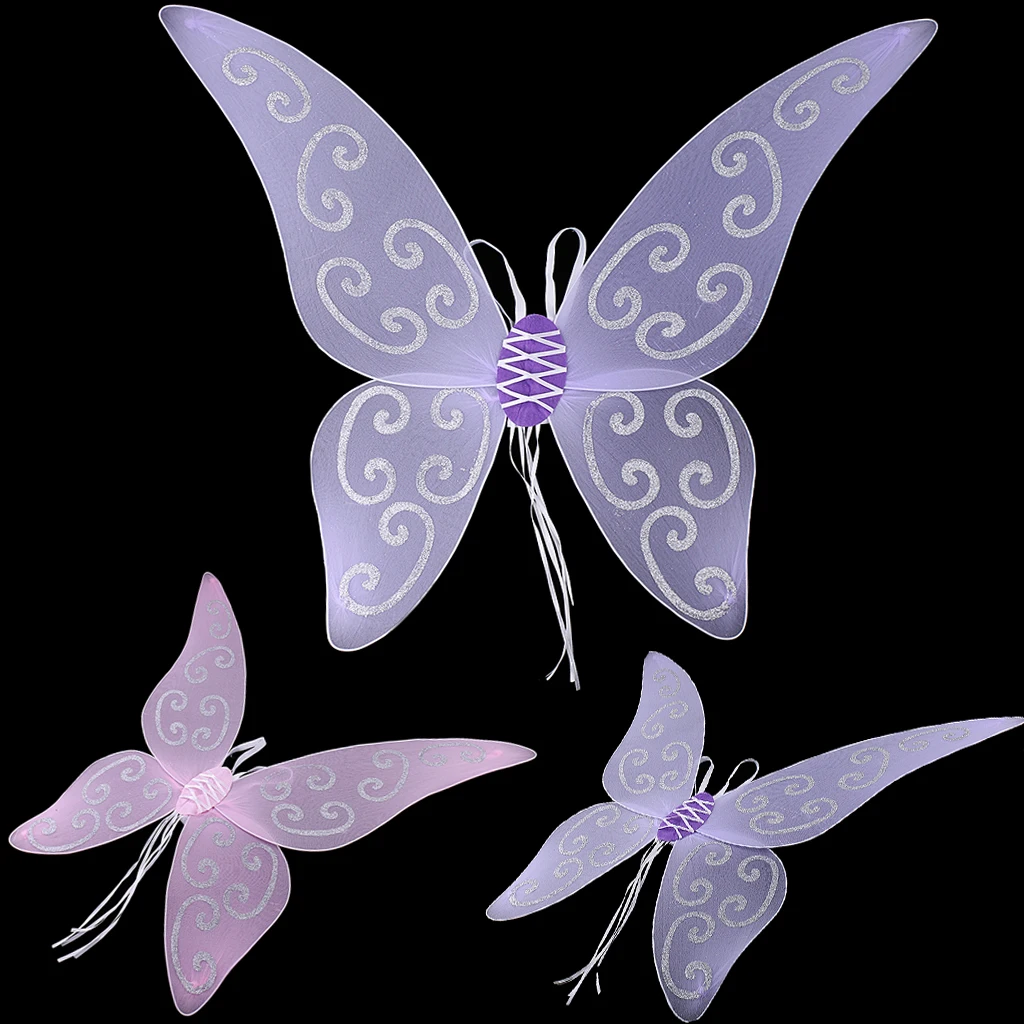 Pack of 2 Girls' Glitter Butterfly Fairy Wing Angel Elf Princess Fancy Dress Costume