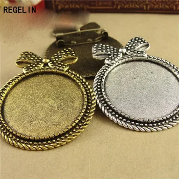 

REGELIN High Qualtity 5pcs/lot Inner size 30mm Brooch Base Bow Pendant Antique Bronze Setting Cabochon Tray DIY Jewelry Findings