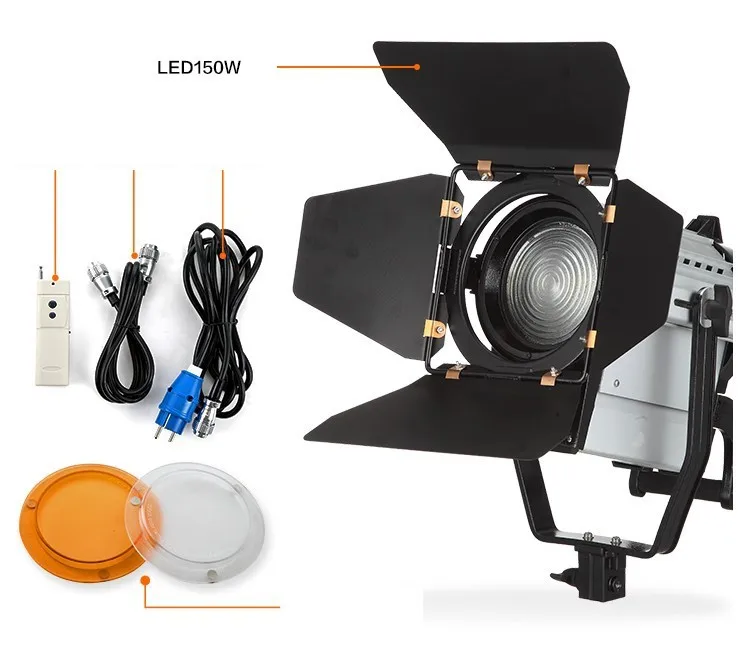 150 Вт Светодиодный прожектор френеля для студии с беспроводным пультом дистанционного управления и диммером 3200-5500K для фотосъемки, фото-и видеосъемки