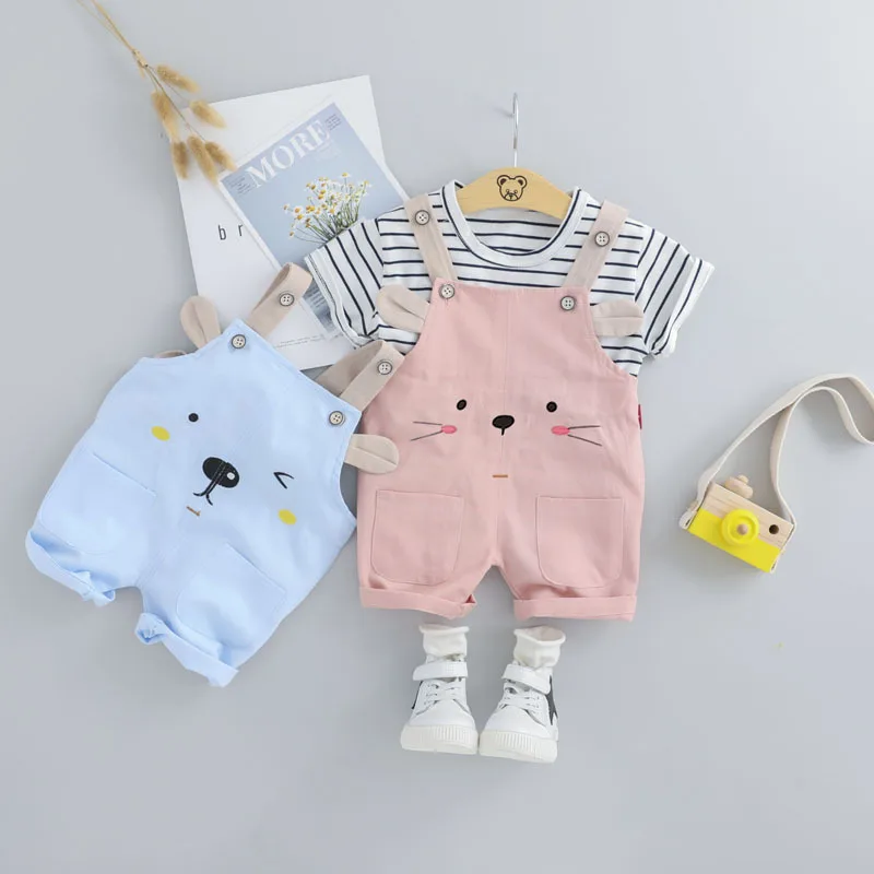 

Bebek Carters Official Store Boys Han Edition Tide Suits Summer Girl Cartoon Suspenders Two-piece Outfit With Short Sleeves