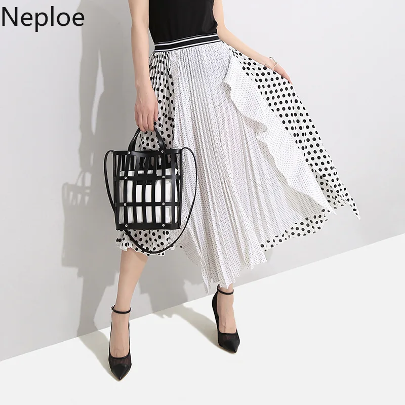 

Neploe Irregular Patchwork Skirt Polka Dot Loose Women Skirts Ruffles Pleated Jupe Femme 45158