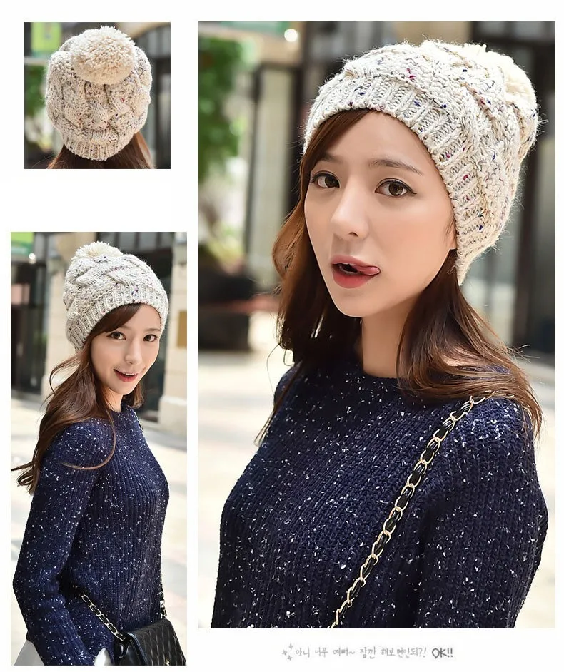 2015 New Autumn and Winter Thick Warm Solid Knit Women Hat Female Cap with lint (11)