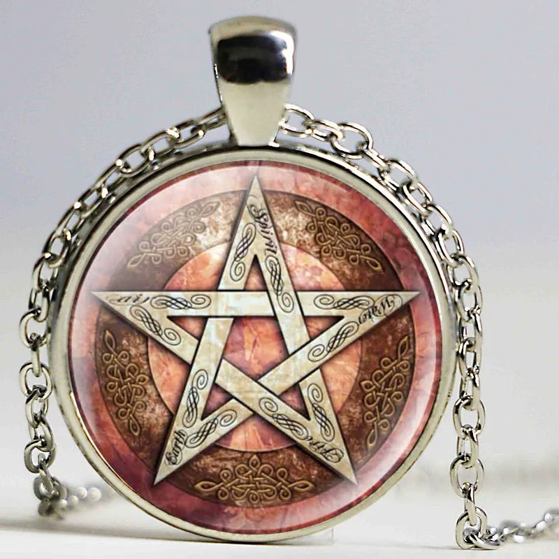 

Statement Necklace Esoteric PenTagram Glass Necklace Cabochon Link Chain Choker Fashion Women Jewelry