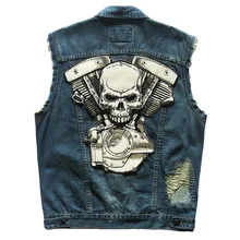 Значки заклепки вышивка Панк Скелет рыцарь патч Грим жнец мотоцикл клуб светоотражающий мужской джинсовый жилет Состаренный 5XL