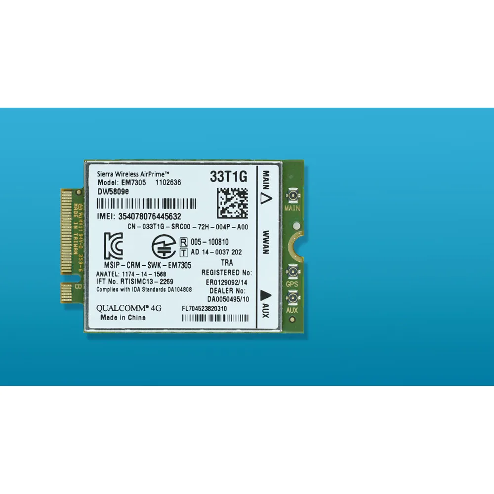 Placa de Rede para Dell Desbloqueado M.2 4g 100 Mbps Wwan Lte E5450 5450 E7450 E7250 7250 E5550 5550 Em7305 Dw5809e 33t1g K2w44
