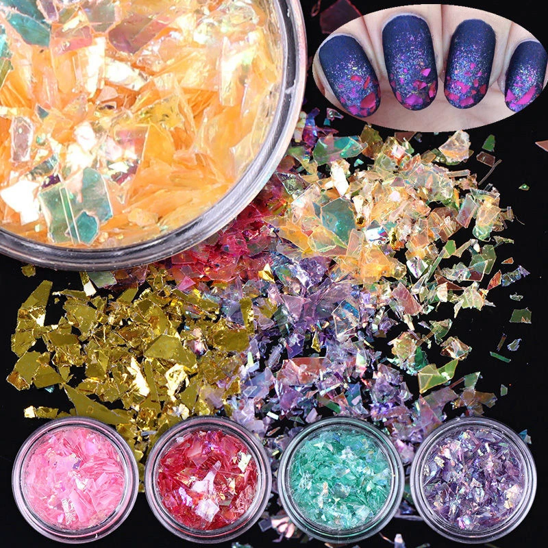 Shellhard 12Colors/Set Iced Mylar Nail Art Flakes Professional DIY Nail Tips Glitter Decals for Nail Art Decoration