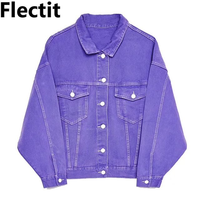 Flec Oversize Denim Jacket For Women Jeans Casual Candy Flec Oversize Denim Jacket For Women Jeans Casual Candy Color Purple Er Jackets Coat Female Jaqueta Feminina