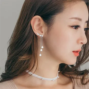 

925 Sterling Silver Pearl Tassel Long Drop Earrings For Women Wedding Jewelry Sterling-silver-jewelry pendientes Brincos eh424