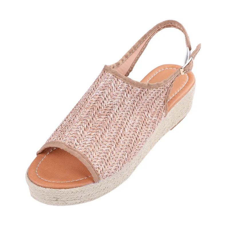 

Adisputent Summer Women Hemp Sandals Fashion Female Beach Shoes Wedge Heels Shoes Comfortable Platform Shoes Plus size 35-43