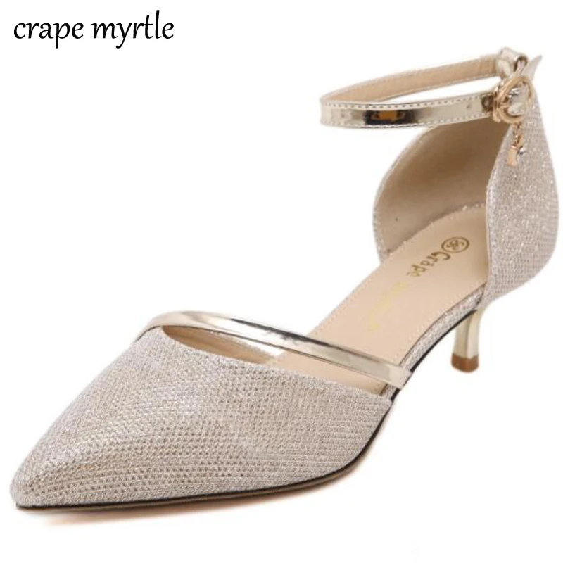 

low heel woman High heels shoes Sexy heels Pointed Toe pumps Buckle gold silver pumps dress wedding shoes Women Stilettos YMA20